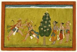 Brooklyn Museum - Vali and Sugriva Fighting Folio from the Dispersed 'Shangri Ramayana'.jpg