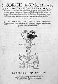 The title page of De re metallica, which is written in Latin