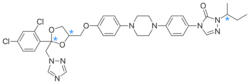 Itraconazole chiral carbons.svg