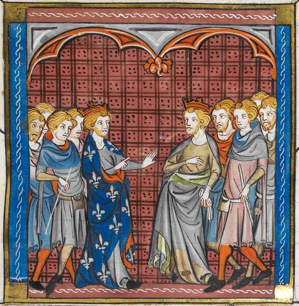 File:Philip II and Tancred meeting in Messina - British Library Royal MS 16 G vi f350r (detail).jpg