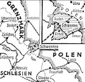 Map published in Die Grenze Post on 25 December 1932 with Schwenten on it.
