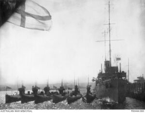 Six J class subs next to their supply ship HMAS Platypus 1919.jpg