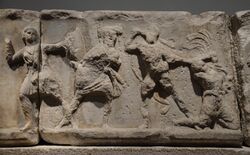 Slab from the Amazonomachy frieze from the Mausoleum at Halikarnassos, British Museum (8245652708).jpg