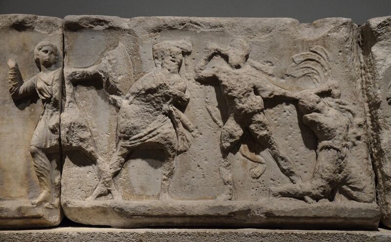 File:Slab from the Amazonomachy frieze from the Mausoleum at Halikarnassos, British Museum (8245652708).jpg