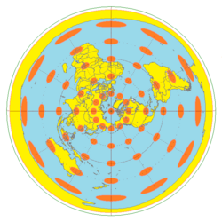 Azimuthal equidistant projection with Tissot's indicatrix.png