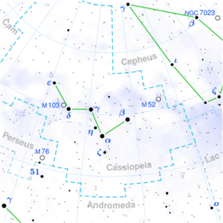 η Cassiopeiae is located in the constellation Cassiopeia
