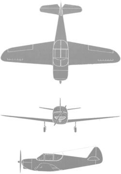 3-view silhouette drawing of the Globe GC-1A Swift