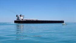 The American Integrity on Lake St. Clair heading to the St. Clair River empty and riding high. Looking at the stern.