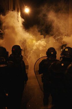 Police fighting against anti-Sarkozy with tear gas (487645695).jpg