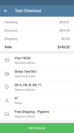 app window user interface shows shipment address, name, price, payment software