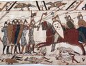 Part of the Bayeux Tapestry depicting Norman heavy cavalry charging Saxon shield wall