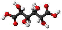 Ball-and-stick model of the mucic acid molecule