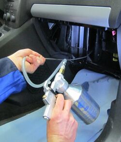 The Cleaning of a vehicle air conditioning system.