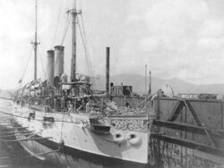 USS Cleveland (C-19) in drydock.jpg