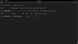 A Linux terminal shows the airodump-ng command running. It shows a single Access Point named Wikimedia_Commons_Demo.