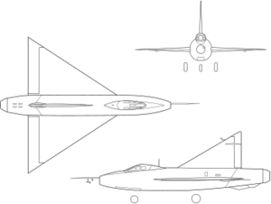 Orthographically projected diagram of the XF-92A.