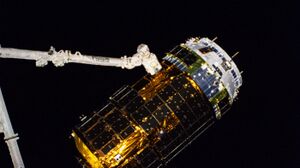 ISS-63 HTV-9 cargo ship in the grips of the Canadarm2.jpg