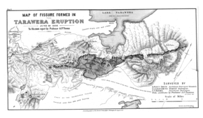 Map of Mount Tarawera in 1888 with pre 1886 eruption features