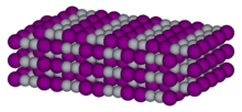 Spacefil model of crystalline mercury(I) iodide