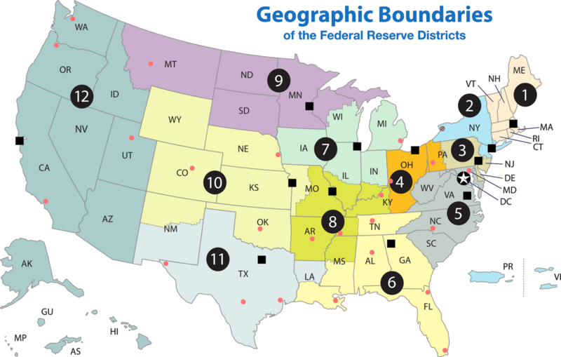 File:Federal Reserve Districts Map - Banks & Branches.png