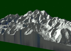 A rotating 3-D computer image of the mountain