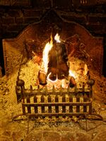 Open fire in hearth grate at The Black Horse Inn, Nuthurst, West Sussex.jpg