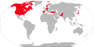 World map color-coded to show former Lockheed F-104 Starfighter operators