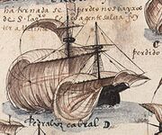 Pedro Álvares Cabral's Ship as depicted in the Book of Armadas, currently housed in the Academy of Sciences of Lisbon