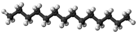 Ball-and-stick model of the tetradecane molecule