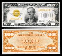 $100,000 Gold Certificate, Series 1934, Fr.2413, depicting Woodrow Wilson