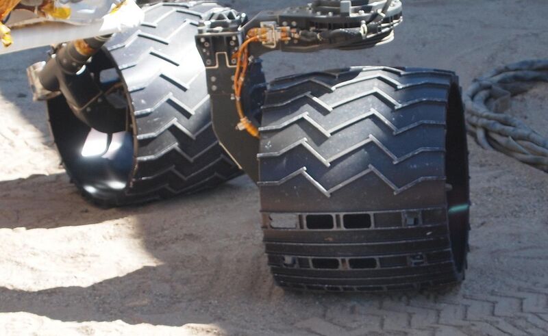 File:Wheels of a working sibling to Curiosity rover.JPG