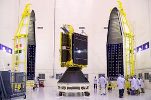GSAT-6 seen with two halves of payload faring of GSLV-D6.jpg