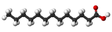 Ball-and-sitck model of tridecylic acid