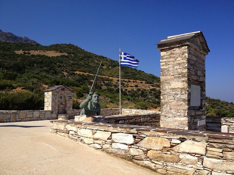 File:Bust of George N. Spanos and monument in his honor (Chrisostomos, Ikaria).jpg