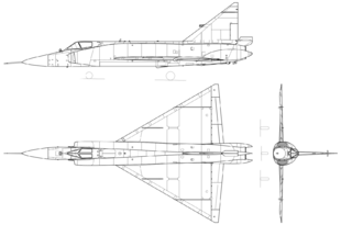 3-view line drawing of the Convair F-102 Delta Dagger