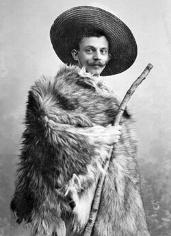 Costume, fur coat, straw hat, moustache, shepherd's crook Fortepan 11870.jpg