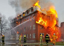 Fire inside an abandoned convent in Massueville, Quebec, Canada.jpg