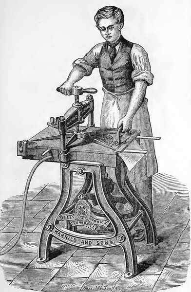 File:Illustration from Stereotyping and Electrotyping 1880 by Wilson- 4 Closing up a gas heated casting box.jpg