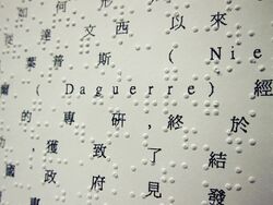 Rows of standard Mandarin interlaced with rows of Braille