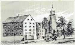 The old Sugar House & Middle Dutch Church, Liberty St. N.Y. in 1830 by George Hayward in 1858..jpg