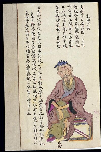File:C19 Chinese MS moxibustion point chart; Taichong Wellcome L0039494.jpg