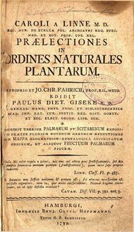 Title page of Linnaeus'Praelectiones in ordines naturales plantarum