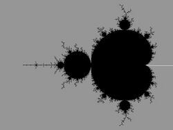 Mandelbrot set for complex quadratic polynomial with parameter rays of root points.jpg