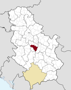 Location of Kragujevac within Serbia.