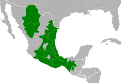 Symphyotrichum trilineatum native distribution map: Guatemala — Huehuetenango Department and Totonicapán Department; Mexico — Chiapas, Chihuahua, Distrito Federal, Durango, Guanajuato, Guerrero, Hidalgo, México, Michoacán, Nuevo León, Oaxaca, Puebla, San Luis Potosí, Tamaulipas, Tlaxcala, and Veracruz.