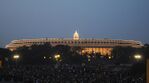 A view of an illuminated Parliament House, during the Beating the Retreat Ceremony, in New Delhi on January 29, 2010.jpg