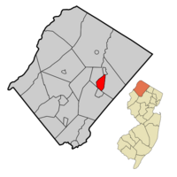 Location of Franklin in Sussex County highlighted in red (left). Inset map: Location of Sussex County in New Jersey highlighted in orange (right).