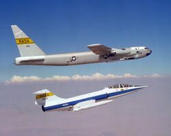 TF-104G with NASA NB-52B in flight 1979.jpg