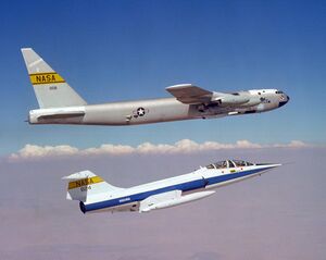 TF-104G with NASA NB-52B in flight 1979.jpg