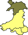 A map of Wales in yellow with a small area in green (about 25%) at the bottom centre (south)